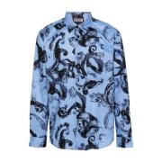 Blå skjorte med Watercolour Couture print