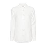 Hvid Linned Skjorte med Klassisk Krave