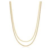 Gold Necklace Layer with 3mm Cuban Link Chain and 3mm Box Chain