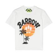 Hvid Bomuld T-shirt med Logo Print og Palmemotiv