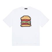 T-shirt med pixeleret hamburgergrafik