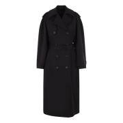 Sort Oversize Dobbeltbrystet Trenchcoat