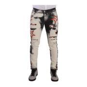 Hvid Sort Distressed Skinny Denim Jeans