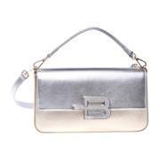 Crossbody bag in gold and silver laminated calfskin