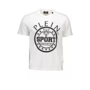 Hvid Bomuld T-Shirt med Korte Ærmer og Print