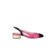 Fuchsia Slingback Sandaler Tweed Guld