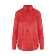 Rød Satin Skjorte med Knappelukning