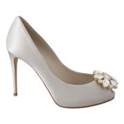 Hvide krystaller Peep Toe Hæle Satin Pumps Sko