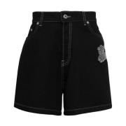 Sort Denim Flared Bermuda Shorts