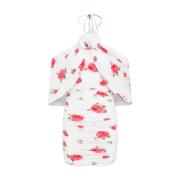 Hvid Rose Print Halterneck Kjole