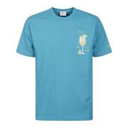 Blå Cocktail Print Bomuld T-Shirt