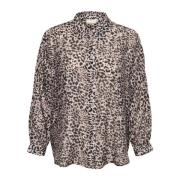 Leopard Print Batwing Skjorte Bluse
