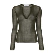 Silke Ribstrikket V-Hals Sweater