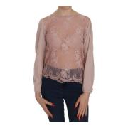 Pink Lace Boat Neck Blouse