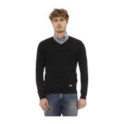 Sort V-hals Ribstrikket Sweater