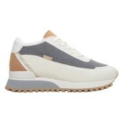 Kvinders Beige & Grå Læder Lav-Top Sneakers med Pels til Vinter ER00114142