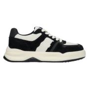 Kvinders Sort & Hvid Velour & Læder Lave Sneakers ER00112594