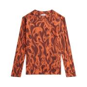 Flame Print Crew Neck Langærmet