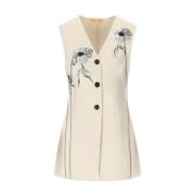 Blomstret Beige Enkeltbrystet Vest