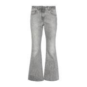 Grå Denim Stonewashed Flared Cropped Jeans