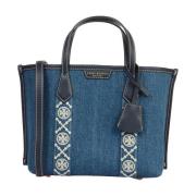 Denim Triple-Compartment Small Tote Taske