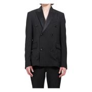 Sort Pinstripet Dobbelt-Breasted Blazer