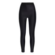 Sorte glinsende Lycra-leggings med logoelastik