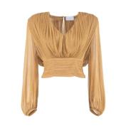 Guld Cropped Lurex Jersey Skjorte