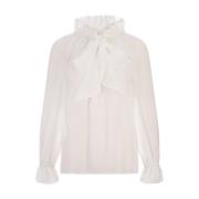 Hvid Chiffon Bluse med Ruffles