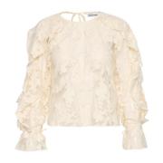 Mesh Bluse med Broderede Detaljer