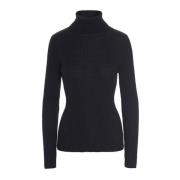 Sort Merinould Turtleneck Sweater Bluse