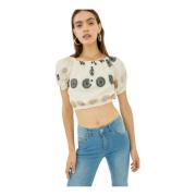 Geometrisk Motiv Crop Bluse