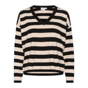 Stribet V-Neck Pullover Sweater Sort