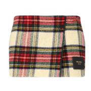 Tartan Check Wool Miniskirt Ivory