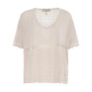 Ivory Sweater V-Hals Blonde Strik