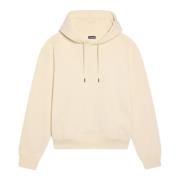 Beige Broderet Sweatshirt med Hætte