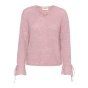 Pink Strik Pullover med Broderede Detaljer