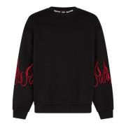 Flames Broderet Crewneck Sweatshirt Sort/Rød