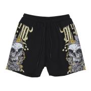 Sorte Skull Swimshorts med Mesh