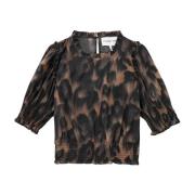 Leopard Print Cropped Top med Smock Detaljer