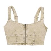 Aged Zip Bustier Denim Top