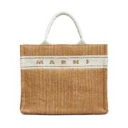 Brun Raffia East/West Tote Taske