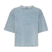 Lys Blå Vintage Vask Denim Bluse