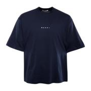 Ribbet Hals T-Shirt med Logo Print