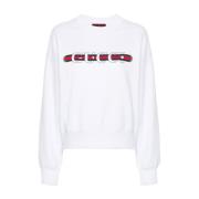 Hvid Bomuld Jersey Web Print Sweater