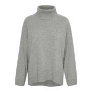 Grå Melange Højhalset Pullover Sweater