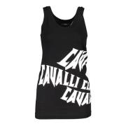 Sort Bomuld Tank Top med Logo Print