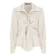 Ivory V-hals Bluse med Krave