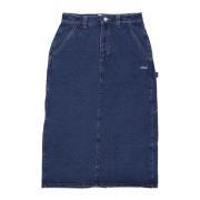 Denim Midi Nederdel Stonewash Indigo