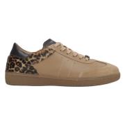 Kvinders Lysebrune Leopard Print Sneakers lavet af Italiensk Ægte Læder ER00115842